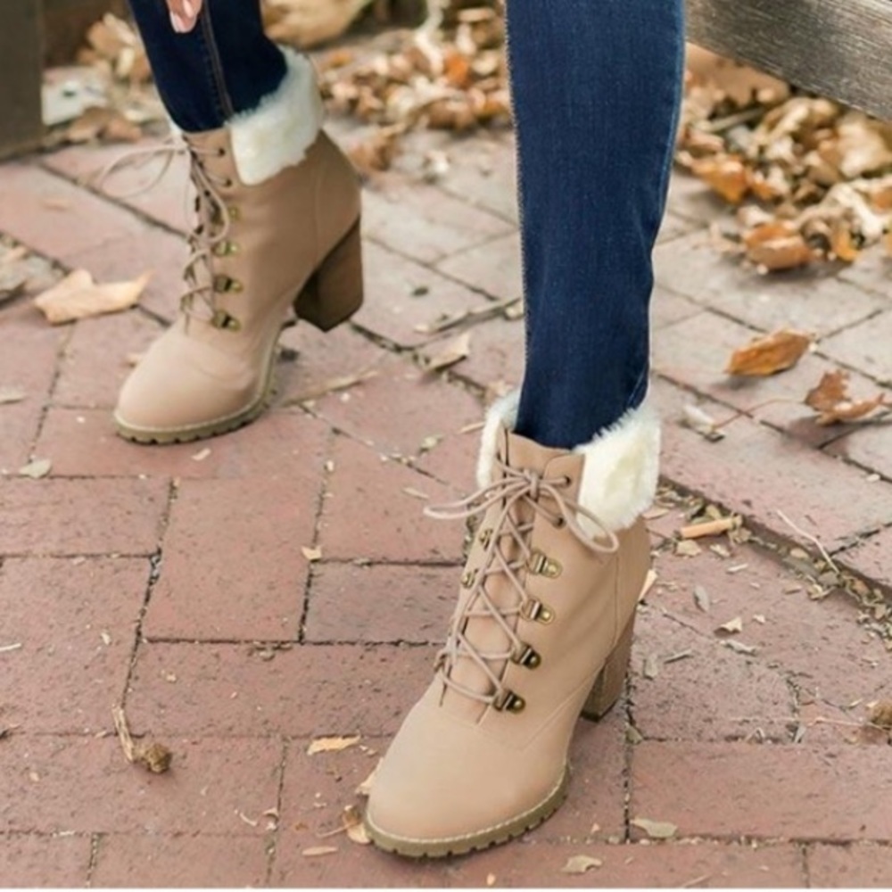 Wide Width Sherpa Cuff Ankle Boots